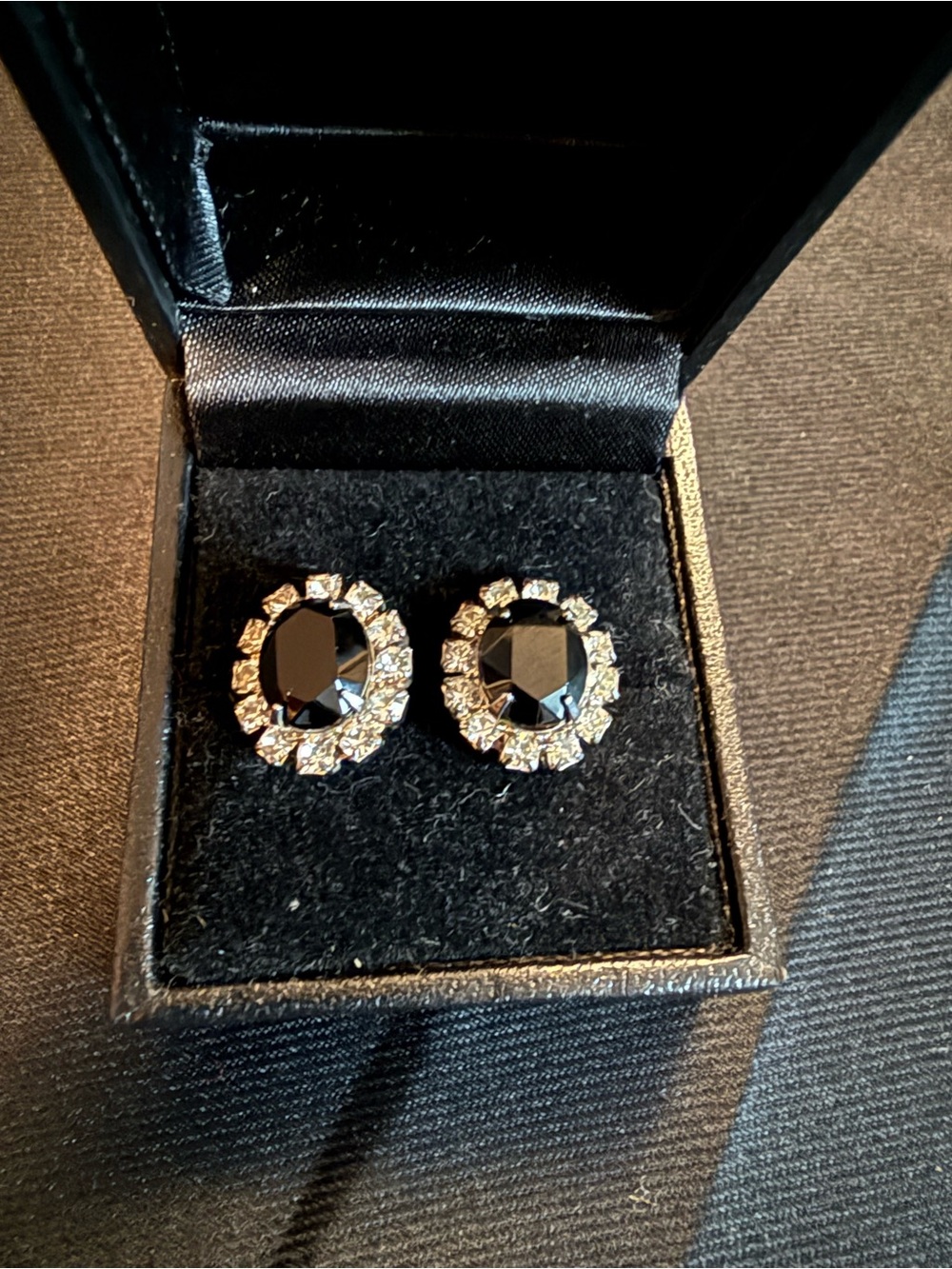 Black Vintage Crystal Halo Stud Earrings with Clear Accents
